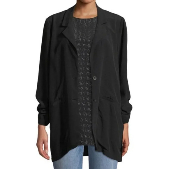 NWT Eileen Fisher Black Notch Collar Long Jacket S - Picture 1 of 9